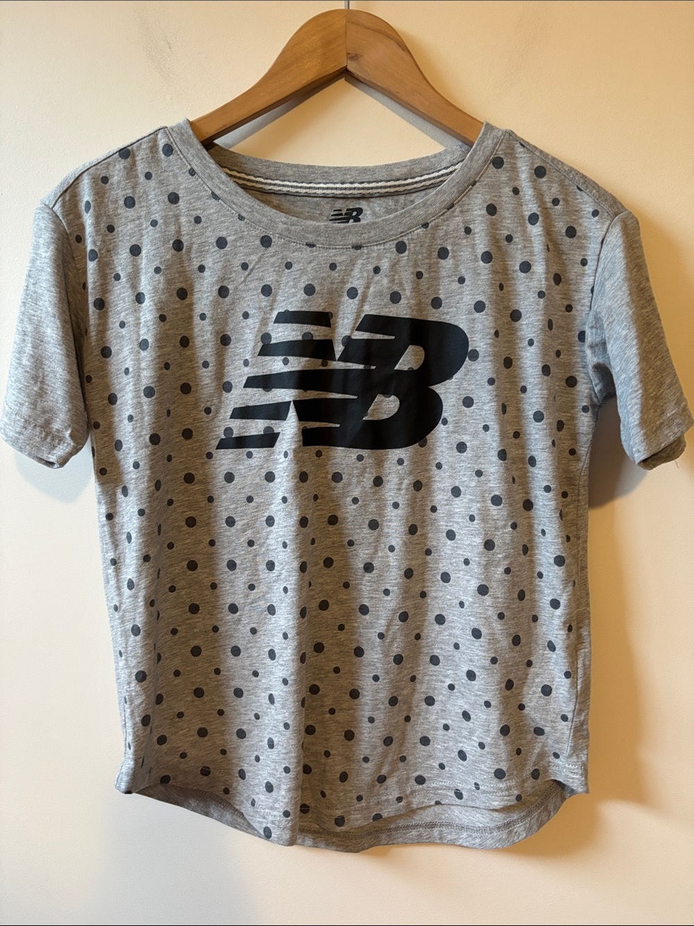 New Balance Grey Tee with Black Polka Dot Logo